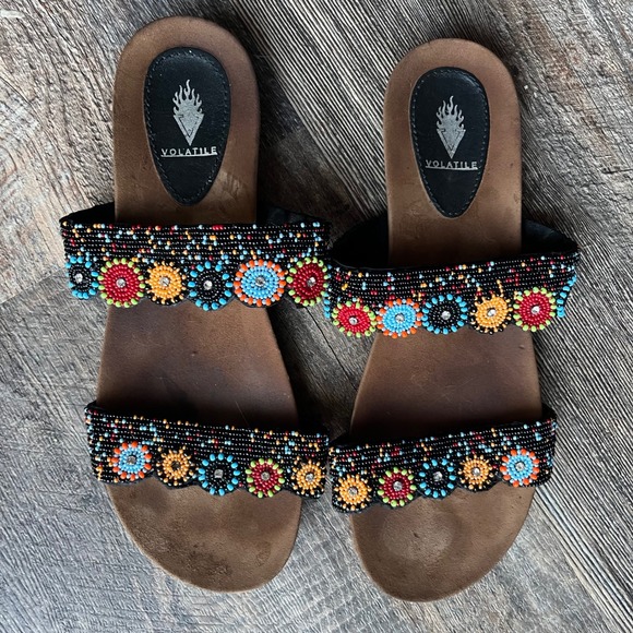 Volatile‎ Beaded Sandals Colorful Embellished Slides Bohemian Style Size 9 - Picture 1 of 6